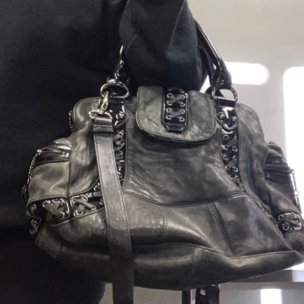 RARE Y2K Black Grunge Leather Betsey Johnson purse